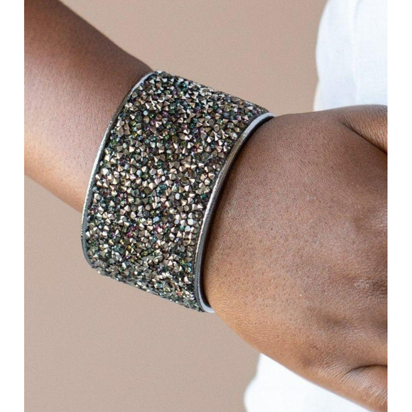 New Stellar Radiance Multi Iridescent and Hematite Gem Rhinestone Cuff Bracelet - Picture 1 of 9